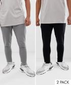 Asos Design Super Skinny Sweatpants 2 Pack Black Flat Gray - Multi