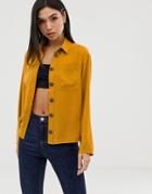 Asos Design Boxy Utility Long Sleeve Shirt - Yellow