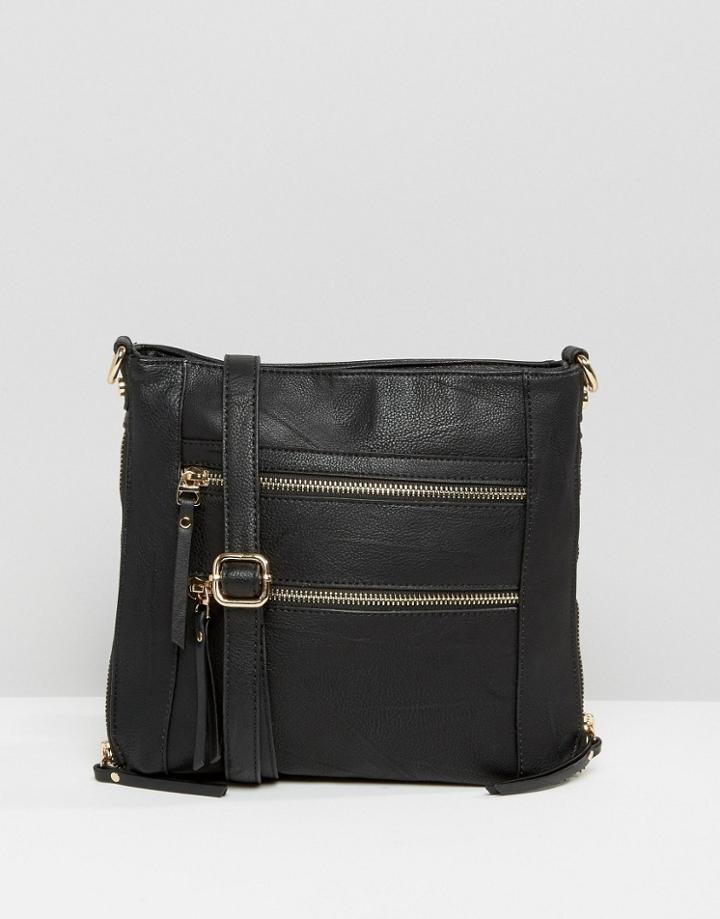 Oasis Multi Zip Cross Body Bag - Black