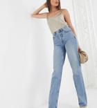 Asos Design Tall Recycled Mid Rise '90's' Straight Leg Jeans In Greencast-blue