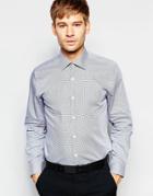 Number Eight Savile Row Ginghham Shirt With Point Collar In Skinny Fit - Black