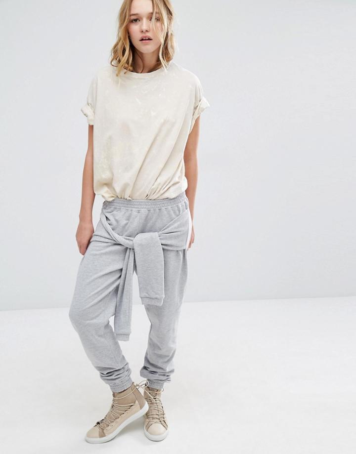 Daisy Street Tie Waist Sweat Pants - Gray Marl