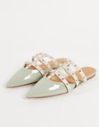 Asos Design Liquorish Studded Flat Mules In Mint Patent-green