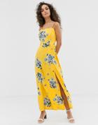 Influence Maxi Dress With Button Through Detail In Floral Print-yellow