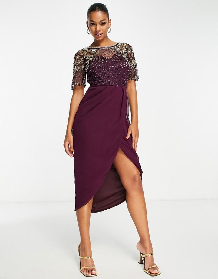 Virgos Lounge Embellished Split Dress In Plum-purple