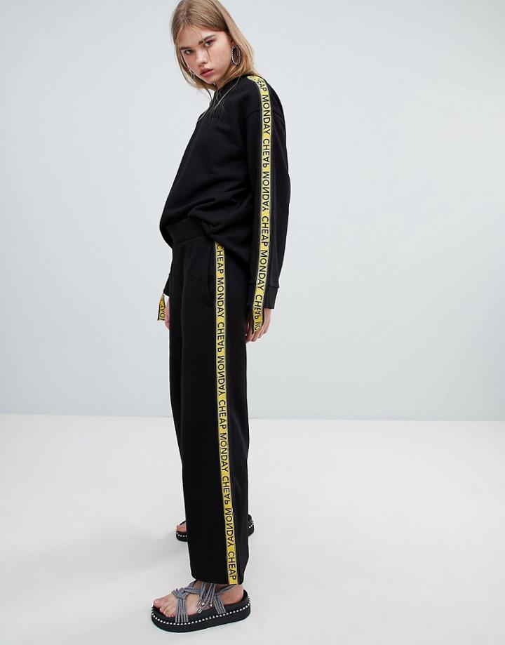 Cheap Monday Wide Leg Sweat Pants With Logo Tape - Black