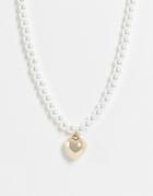 Asos Design Necklace With Pearl And Puff Heart Charm In Gold Tone