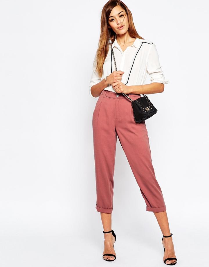 Asos Drape Woven Textured Peg Pants - Dusty Pink