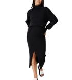 Cotton: On Maternity Ribbed Midi Skirt With Split In Black