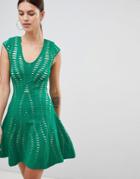 Forever Unique Textured A Line Dress - Green