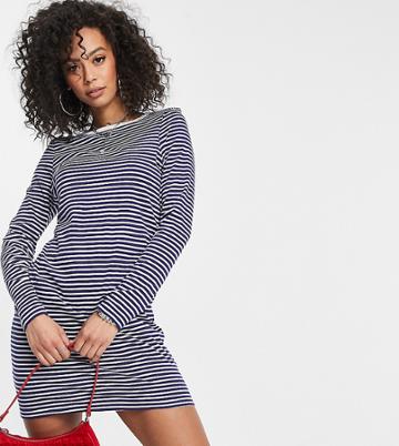 Brave Soul Tall Cilli Striped Long Sleeve T-shirt Dress In Navy