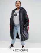 Asos Curve Parka With Eyelet And Lace Up - Black