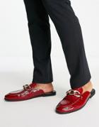 Asos Design Mule Backless Loafers In Red Patent Faux Croc
