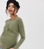 New Look Maternity Twist Front Top In Green - Green
