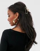 Asos Design Hair Clip In Open Rectangle Shape In Gold Tone