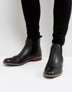 Silver Street Brogue Chelsea Boots In Black Leather - Black