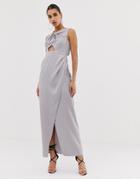 Asos Design Pearl Trim Twist Front Maxi Dress-pink