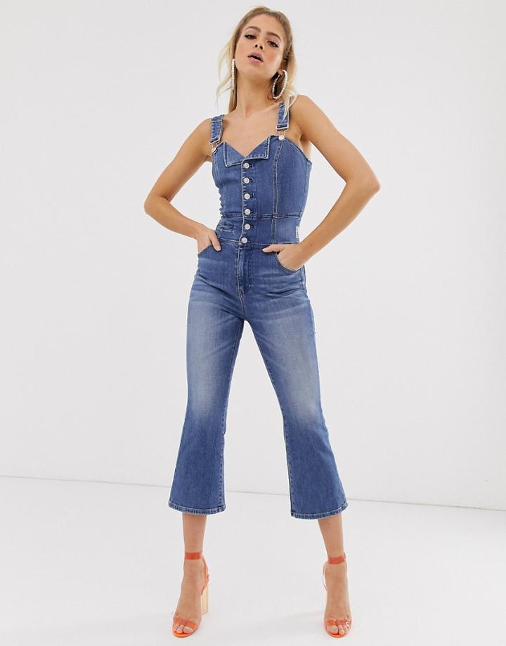 Miss Sixty Button Through Overall With Kick Flare Detail-blue