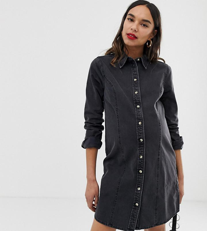 Asos Design Maternity Denim Fitted Western Shirt Dress In Washed Black