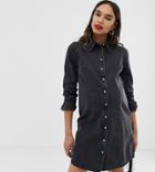Asos Design Maternity Denim Fitted Western Shirt Dress In Washed Black