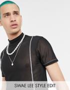 Asos Design Skinny Fit T-shirt With Stretch In Fine Mesh With Contrast Stitching In Black