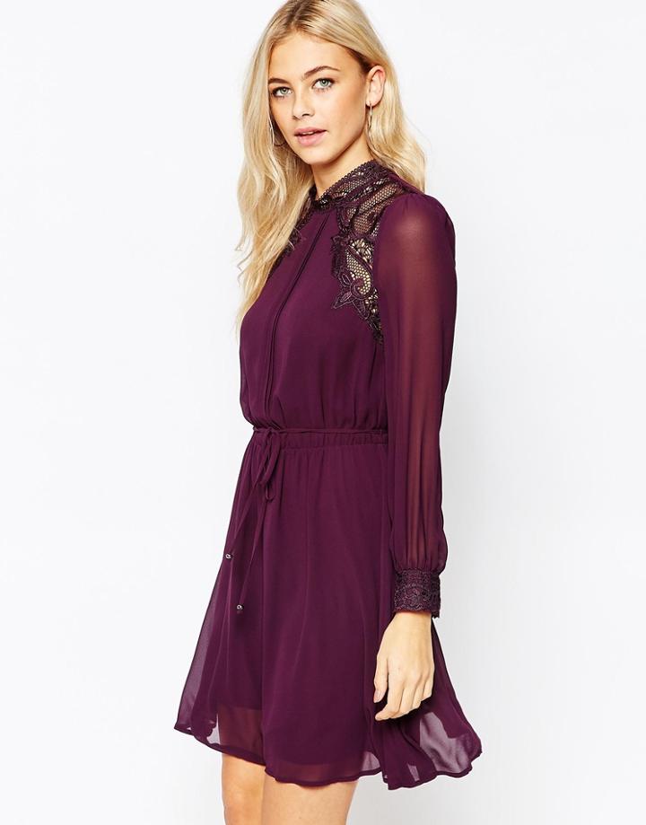 Oasis Lace Insert Skater Dress - Grape