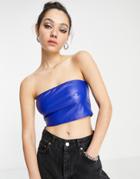 I Saw It First Leather Look Bandeau Top In Blue
