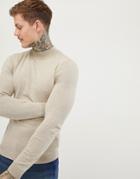 Asos Design Muscle Fit Turtleneck Sweater In Oatmeal - Beige
