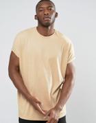 Asos Super Oversized T-shirt With Roll Sleeve In Beige - Beige