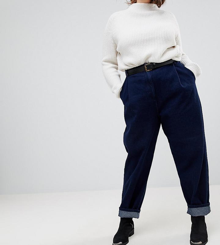 Asos Curve Tapered Jeans With Curved Seams And Belt In Indigo Wash - Blue