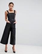 Asos Premium Pinafore Jumpsuit With Culotte Leg - Black