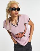 Asos Design Knitted Tank With Dinosaur Design In Pink
