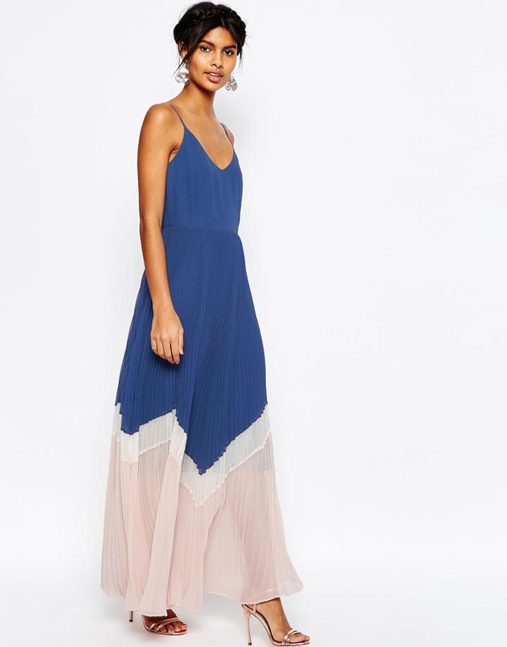 Asos Maxi Dress In Pleated Colour Block - Multi