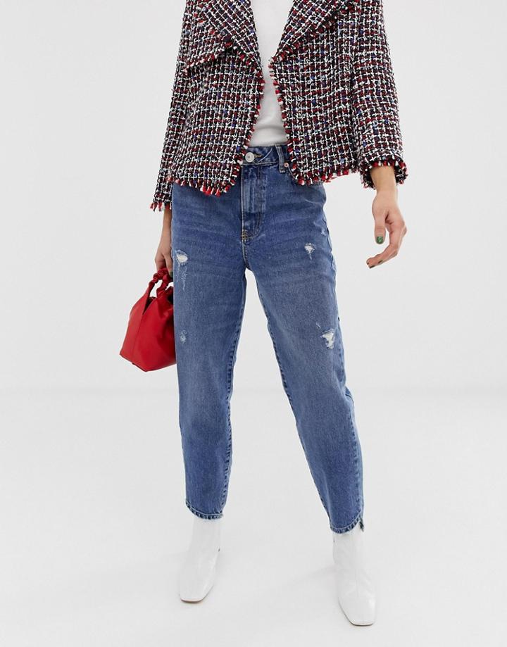 River Island Straight Leg Jeans In Mid Wash-blue