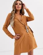 Asos Design Mini Tux Dress With Buckles-brown
