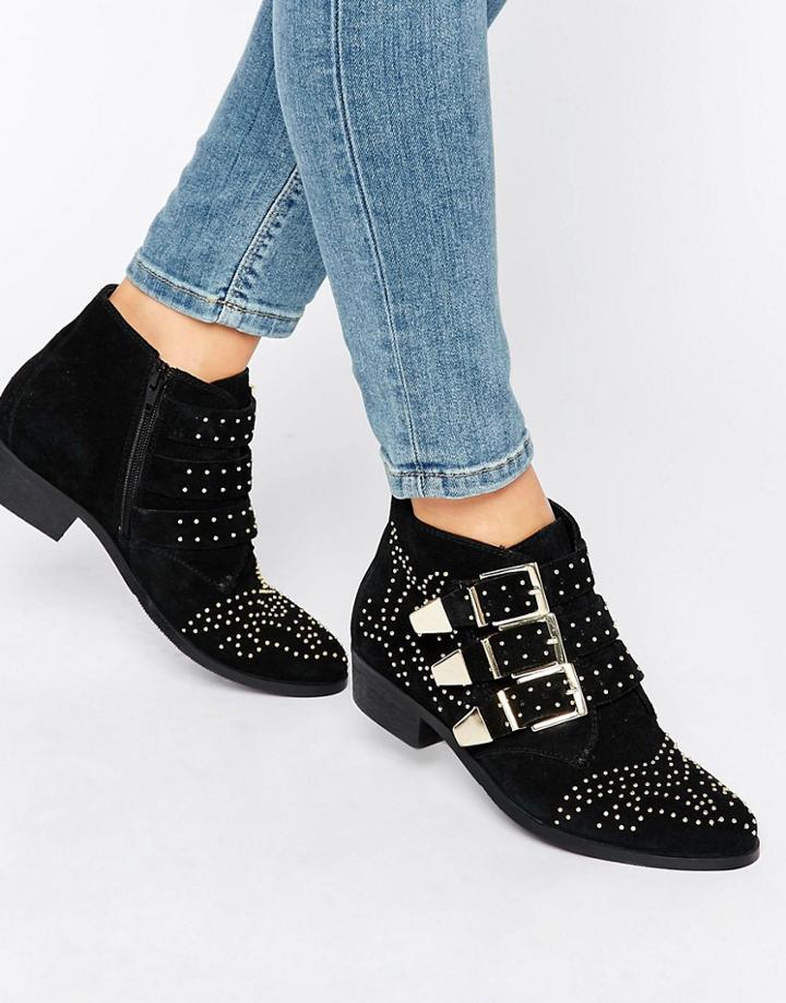 Office Alloy Stud Suede Ankle Boots - Black