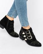 Office Alloy Stud Suede Ankle Boots - Black
