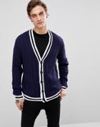 Asos Ribbed Cardigan With Tipping In Navy - Navy