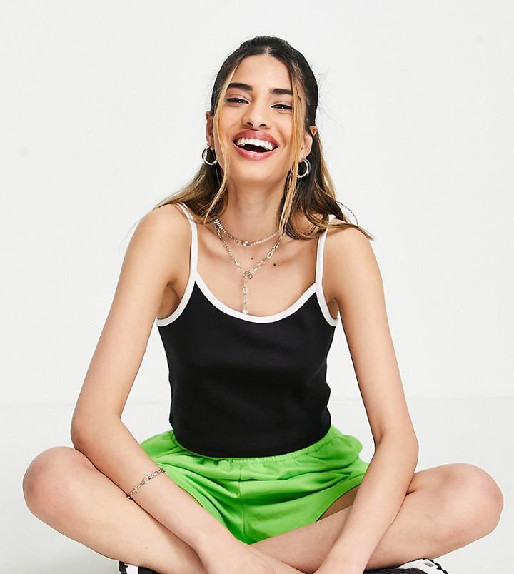 Collusion Contrast Rib Cami Top In Mono-black