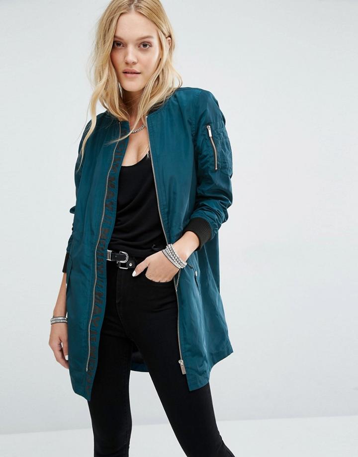 Noisy May Longline Bomber Jacket - Blue