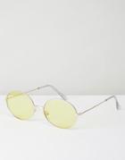 Asos 90s Oval Metal Sunglasses With Yellow Lens - Gold