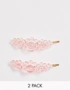 Asos Design Pack Of 2 Hair Clips In Pink Resin Beads - Pink
