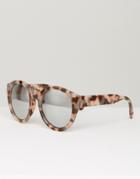 Asos Chunky Round Sunglasses In Tort With Flash Lens - Brown