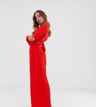 Tfnc Petite Pleated Wide Leg Pants Two-piece With Tie Waist In Red