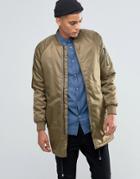 !solid Longline Padded Bomber - Green