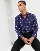 Devils Advocate Slim Fit Bird Print Shirt-navy