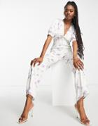 Hope & Ivy Eden Floral Jumpsuit In Cream-white