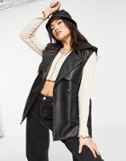 Na-kd Faux Leather Belted Vest In Black