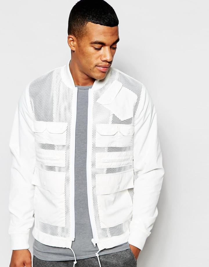 Asos Mesh Bomber Jacket In White - White