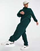 Asos Design Oversized Shearling Half Zip Sweatshirt In Dark Green - Part Of A Set